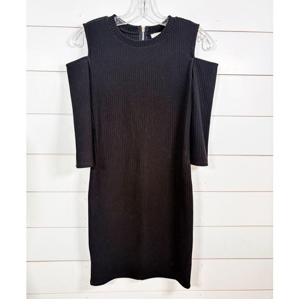 NWOT Forever 21 Women's Ribbed Knit Cold Shoulder Mini Dress Black Size Medium